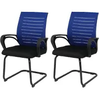 Mendler 2er-Set Esszimmerstuhl HWC-K51, Stuhl Armlehne, Stoff/Textil (250g/m²) blau, Gestell schwarz
