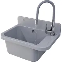 Granitan | Waschbecken - Spülbecken 50x34x31 cm - Spüle Grau - Küchenarmatur - mit Siphon - PARON