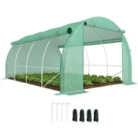 Outsunny Foliengewächshaus Polytunnel 3,97 x 3 x 2 m Abdeckungen aufrollbar Grün
