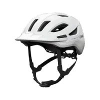 ABUS Stadthelm Urban-I 4.0 ACE - Fahrradhelm mit aufladbarem Rücklicht, 4 Leuchtmodi, Schirm, Zopf-Öffnung und magnetischem Verschluss - für Jugendliche, Frauen und Männer - Größe L, weiß