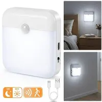 Rosikey 1Pc LED Nachtlicht Mit Bewegungsmelder USB Wiederaufladbares Dämmerungslicht Weiß für Treppen, Flur, Schrank