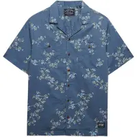 Superdry für Herren. M4011130A Bedrucktes Hemd blau (L), Lässig, Baumwolle, Kurzarm