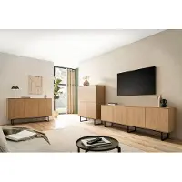 Lomadox Wohnzimmer-Set in Eiche mit Lowboard, Highboard & Sideboard, Metallgestelle, 3-teilig - KASOL-61