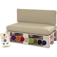 Sunnypillow Palettenkissen Outdoor, wasserdicht, UV-lichtecht - 2er Set - Palettenauflage für Palettensofa für Haus, Garten - Palettenpolster für Palettenmöbel - Rückenkissen & Sitzkissen Cremefarben