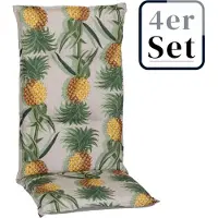 Green Spirit 4er Set Hochlehner Auflage Trondheim, Motiv - Uni mit Ananas, grau, 118x46x8cm