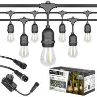 MasterLed Outdoor Lichterketten 24V 10m – E27 ST14 - 2700K Warmweiß – mit Leuchtmittel – Hängelampen – Außenbeleuchtung für Garten - Bühne - Foodtruck