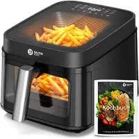 Balter Heißluftfritteuse XXL 6,5L mit Sichtfenster, 1700W, Airfryer, ohne Öl, 12 Programme, Touch-Bedienung, 100 Rezepte, Edelstahl, Schwarz