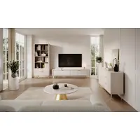 Meble Laski Wohnwand LANTE – Beige, 2-teilig, gerillte Fronten, TV-Schrank und Regal