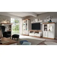 IMV Landhaus Wohnwand 458cm pinie weiß / wotan eiche Anbauwand Highboard