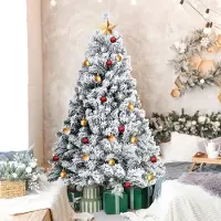 Fiqops Faziango 150cm Künstlicher Weihnachtsbaum mit Schnee inkl. 550 Spitzen PVC Nadeln, Metallständer, Tannenbaum, Christbaum