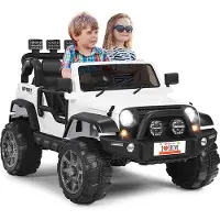 Goplus 2-Sitz Kinder Elektroauto, 12V Batteriebetriebener Elektro-LKW mit Fernbedienung, LED-Lichte, Musik, Stoßdämpfungfederaufhängung, Geschwindigkeit Verstellbar