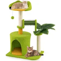Goplus Kratzbaum klein, Katzenturm mit großen Plattformen, Katzenhöhle, Sisal-Kratzpfosten, Pflegebürste, Kletterbaum mit Ball für Kätzchen (79 cm)