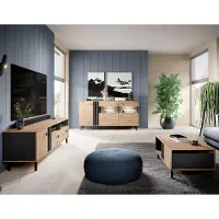 Lomadox Wohnzimmer Set in Eiche, inkl. Couchtisch und LED-Beleuchtung, 3-teilig - MATTAWA-167