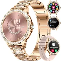 Lige Damen Smartwatch mit Bluetooth Anrufen, 100+ Sportmodi, 1,32" HD Touchscreen, Herzfrequenz- & Schlafmonitor, Edelstahl Design