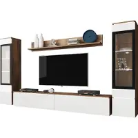 Mirjan 24 Wohnwand Vera II, Stilvoll Wohnzimmer-Set, TV-Schrank, Modern Mediawand (Wotan / Weiß Hochglanz, mit Beleuchtung)