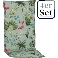 Green Spirit 4er Set Hochlehner Auflage Genua, Motiv - Palme, Flamingo, grün, 120x48,00x5,00cm