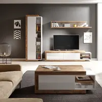 Lomadox Wohnzimmer Möbel Set inkl. Couchtisch Samdal Eiche Nb. SYLT-83, mit Absetzungen in weiß Hochglanz