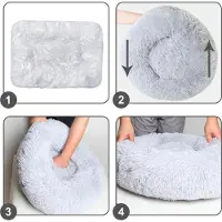 OEM Pluche kattenbed mit Kopf- und Nackenunterstützung, Antislip-Boden, 90 cm, dunkelgrau.