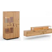 Feldmann-Wohnen Wohnwand Tirano Wohnzimmer-Set Massivholz geölt Ausführung wählbar,Vitrine, Lowboard,Eiche Natur / Absetzung Hirnholz