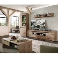 Lomadox Wohnzimmer Set Wohnwand und Couchtisch BURNHAM-36 inkl. in Eiche Nb. mit graphit