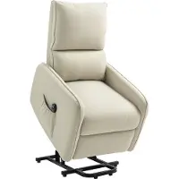 HOMCOM Relaxsessel mit elektrischer Hubfunktion 135°, elektrischer Relaxsessel in Leinenoptik mit Fernbedienung, Fußstütze und Seitentasche, Beige