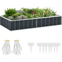 Outsunny Urban Garden 174 x 90 x 30 cm, Stahl-Gartenbeet, inklusive Handschuhen, Pflanzgefäß, rechteckiger Topf für Feldfrüchte, Pflanzen, Blumen, für Terrasse, Außenbalkon, Grau