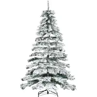 HOMCOM Künstlicher verschneiter Weihnachtsbaum 225 cm mit 1083 PVC-Spitzen, faltbarer Basis und Metallständer, Weihnachtsdekoration für den Innenbereich, 140 x 140 x 225 cm, Grün und Weiß