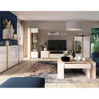 Lomadox Wohnwand in Eiche Nb. AKRON-131 modern mit Fronten in Hochglanz weiß 6-teilig inkl. Couchtisch und Sideboard