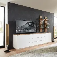 Lomadox TV Sideboard Set mit Wandregalen Fernsehschrank weiß mit Eiche, Breite 240 cm CUST-36
