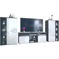 Vladon Wohnwand Davos, Anbauwand bestehend aus 2 Vitrinen und 1 TV-Board, Anthrazit matt/Weiß Hochglanz (329 x 134 x 35 cm)