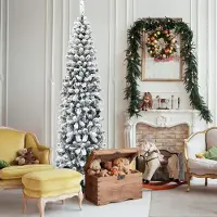 Goplus 225 cm künstlich Weihnachtsbaum, Christbaum mit Schnee & klappbarem Metallständer, Tannenbaum künstlich mit PVC-Blättern, für Weihnachtsdeko