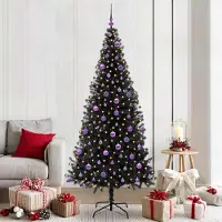 vidaXL "Schlussverkauf" Weihnachtsbaum(1 pc) - Kunstbaum/Tannenbaum - mit 300 LEDs mit Ständer Schwarz 210 cm PVC C7702