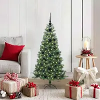 vidaXL "Schlussverkauf" Weihnachtsbaum(1 pc) - Kunstbaum/Tannenbaum - mit 150 LEDs mit Ständer Grün 120 cm PVC C7644