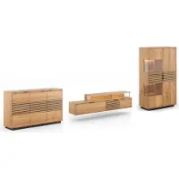 Feldmann-Wohnen Wohnwand Tirano Wohnzimmer-Set Massivholz geölt Ausführung wählbar,Kommode, Lowboard, Vitrine,Eiche Natur / Absetzung Lamellen