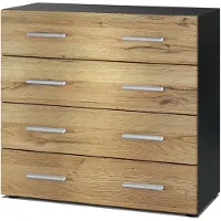 Vladon Sideboard Pavos, Kommode mit 4 Schubladen, Schwarz matt/Eiche Natur (76 x 72 x 35 cm)