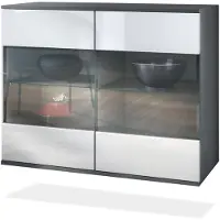 Vladon Kommode Bari V3, Moderner Küchenschrank mit 2 großen Glastüren inkl. RGB Beleuchtung Anthrazit matt / Weiß Hochglanz (92,5 x 73.5 x 35)