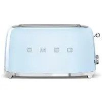 Smeg Langschlitztoaster mit Brötchenaufsatz 2 Scheiben Hochglanz, 2 lange Schlitze, für 2 Scheiben, 1500,00 W, Auftauen, Rösten, Stopp - Blau