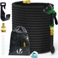 VOUNOT Flexibler Gartenschlauch 45m, Flexibel Wasserschlauch Dehnbarer mit 10 Sprühfunktionen, Messinganschlüssen,Schwarz
