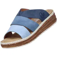 Rieker Damen Pantolette Plateau und Keilabsatz in Korkoptik extraweit 62780, Größe:41 EU, Farbe:Blau