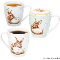 Ritzenhoff & Breker Ritzenhoff 3er Set Kaffeebecher Bunny 300ml Porzellan Hase Ostern Weiß Grün Blau