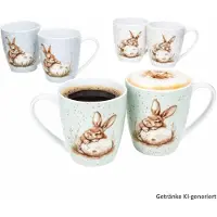 Ritzenhoff & Breker Ritzenhoff 6er Set Kaffeebecher Bunny 300ml Porzellan Hase Ostern Weiß Grün Blau