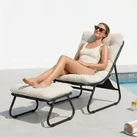 LVHOM Relaxsessel mit Hocker, Loungesessel Cordstoff für Wohnzimmer & Wintergarten, Moderner Lesesessel mit Metallgestell, Armlos, Weiß