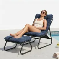 LVHOM Relaxsessel mit Hocker, Loungesessel Cordstoff für Wohnzimmer & Wintergarten, Moderner Lesesessel mit Metallgestell, Armlos, Blau