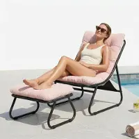 LVHOM Relaxsessel mit Hocker, Loungesessel Cordstoff für Wohnzimmer & Wintergarten, Moderner Lesesessel mit Metallgestell, Armlos, Rosa