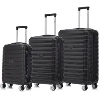 YONSLY Suitcase Set, Rollkoffer Handgepäck, Kofferset, mit 4 Rollen 360°, Hartschalenreise Zahlenschloss, Weicher Gummigriff (3er Set, M,L&XL,Schwarz)