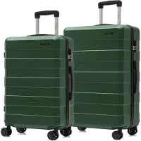 YONSLY Suitcase Set, Rollkoffer Handgepäck, Kofferset, mit 4 Rollen 360°, Hartschalenreise Zahlenschloss, Weicher Gummigriff (2er Set, L&XL, Dunkelgrün)