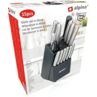 Alpina Messerset - Messerblock - 15-teilig - Edelstahl - Schwarz/Silber