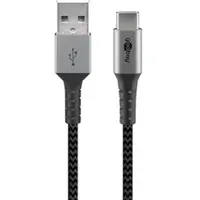 Goobay USB-C auf USB-A Textilkabel mit Metallsteckern, extra-robustes Verbindungskabel für Geräte mit USB-C Anschluss, optimierter Knickschutz 2 Meter