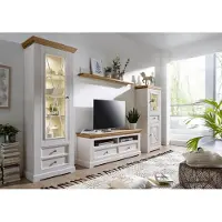 Lebenswert Wohnwand >WZ-0133< (4-teilig) weiss / eichefarbig - 327x214x42 (BxHxT)