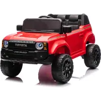 Beneo Elektrisches Kinderauto Toyota Landcruiser 12V, rot, breiter Einzelsitz, 2,4 GHz Fernbedienung, USB-/AUX-Eingang, Bluetooth, Federung, Lithiumbatterie, LED-Lichter, 2 x 25W Motor, ORIGINAL-Lizenz